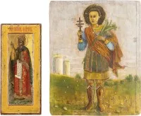 ZWEI KLEINE IKONEN MIT DER HEILIGEN KATHARINA (PROPHET SALOMO) UND DEM HEILIGEN DEMETRIUS