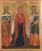 Petite icône avec sainte Catherine, Anne la prophétesse et Barbe