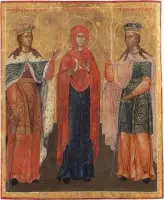 Petite icône avec sainte Catherine, Anne la prophétesse et Barbe
