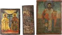 Dvě malé ikony a křídla triptychu s vybranými světci