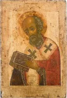 Groot icoon van de heilige Nicolaas van Myra uit een kerkelijke iconostase