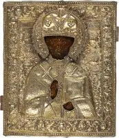 Icoon met Sint-Nicolaas van Myra met oklad