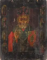 Icoon van Sint-Nicolaas van Myra met acht randheiligen