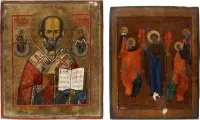 Twee iconen: Moeder Gods 'Vreugde van alle bedroefden' en Sint-Nicolaas van Myra