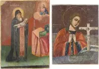 Twee iconen: Moeder Gods Achtyrskaja en heilige Julianus