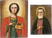 Twee iconen: heilige Serafim van Sarov en heilige Panteleimon