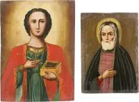 Twee iconen: heilige Serafim van Sarov en heilige Panteleimon
