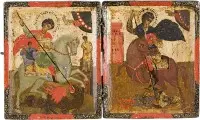 Klein diptiek met de ruiterheiligen Georgius en Demetrius