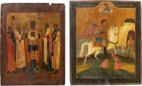 Twee iconen: patronaatsicoon en Sint-Joris die de draak doodt