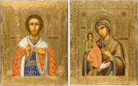 Grande icône de procession avec saint Alexandre Nevski et la Mère de Dieu à trois mains (Tricheirousa)