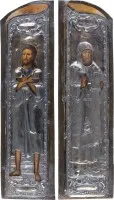 ZWEI GROSSFORMATIGE FLÜGEL EINES TRIPTYCHONS MIT EINEM BISCHÖFLICHEN HEILIGEN (JOHANNES CHRYSOSTOMUS?) UND ALEXIUS, MANN GOTTES MIT SILBER-OKLAD