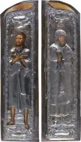 DEUX GRANDS VOLETS D'UN TRIPTYQUE AVEC UN SAINT ÉVÊQUE (JEAN CHRYSOSTOME ?) ET ALEXIS, HOMME DE DIEU, AVEC OKLAD EN ARGENT