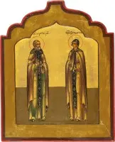 Petite icône avec saint Serge de Radonège et sainte Théodosie