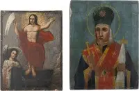TWEE KLEINE ICONEN: OPSTANDING VAN CHRISTUS EN HEILIGE THEODOSIUS VAN UGLITSJ
