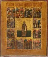 SELTENE UND FEINE VITA-IKONE MIT DEM HEILIGEN PAISIOS DEM GROSSE