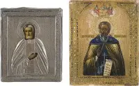 Twee kleine iconen: heilige Serafim van Sarov en heilige Alexander van Svir