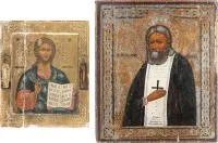Dvě ikony: Kristus Pantokrator a svatý Serafim Sarovský