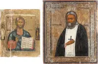 Twee iconen: Christus Pantocrator en heilige Serafim van Sarov