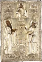 Small icon with Saints Nicholas and Barbara with vermeil oklad