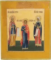 IKONE MIT DEN HEILIGEN KATHARINA, THEODOR UND ZINOBIA
