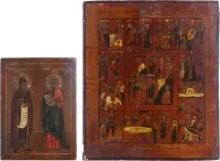 TWEE ICONEN: KLEINE ICON MET TWEE HEILIGEN EN FEESTICOON