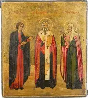 Kleine icoon met de heiligen Johannes, Basilius de Grote en Tatiana