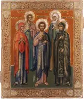 Icoon met de heilige profetes Anna, Alexandra, Jakob, Theodosia en Eudokia