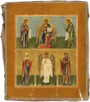 FEINE ZWEIFELDER-IKONE MIT DEESIS, DEM SCHUTZENGEL SOWIE DEN HEILIGEN MARTHA UND MARIA