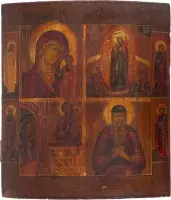 Viervelden-icoon met genadebeelden van de Moeder Gods en de heilige Johannes Ogorodnik