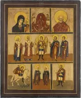 MEHRFELDER-IKONE MIT DER HADESFAHRT CHRISTI, DER GOTTESMUTTER VON KASAN UND AUSGEWÄHLTEN HEILIGEN
