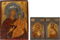 Grote icoon van de Moeder Gods Hodegetria en diptiek met de Moeder Gods en Christus Pantocrator