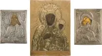 Drie iconen: voorstellingen van de Moeder Gods en de heilige Jeremia