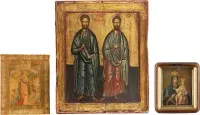 DREI IKONEN: GNADENBILDER DER GOTTESMUTTER UND DIE HEILIGEN KOSMAS UND DAMIAN