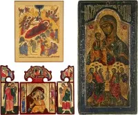 TRIPTYCHON UND ZWEI IKONEN: GNADENBILDER DER GOTTESMUTTER, GEBURT CHRISTI UND DIE ZWÖLF APOSTEL
