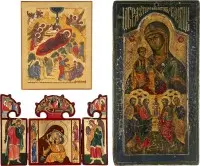 Triptiek en twee iconen: genadebeelden van de Moeder Gods, Geboorte van Christus en de twaalf apostelen