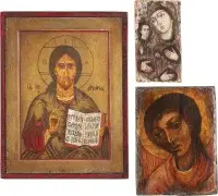 Drie iconen: Moeder Gods met drie handen, Christus Pantocrator en aartsengel