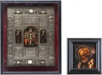 Deux représentations religieuses : saint Nicolas de Myre et Crucifixion du Christ avec des saints