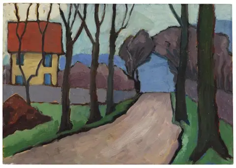 Gabriele Münter, Landstraße mit gelbem Haus, 1949
