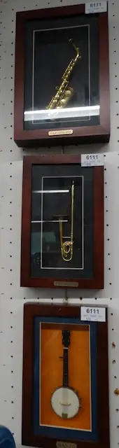 5 petits instruments de musique sous verre
