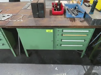 1 workbench approx. 170 x 75 cm, with base cabinet, 5 drawers, 1 hinged door