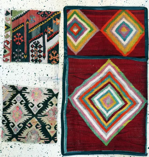 3 torby ręcznie robione, Turcja, poł. XX w., wełna na wełnie, ok. 100 x 60 cm & ok.