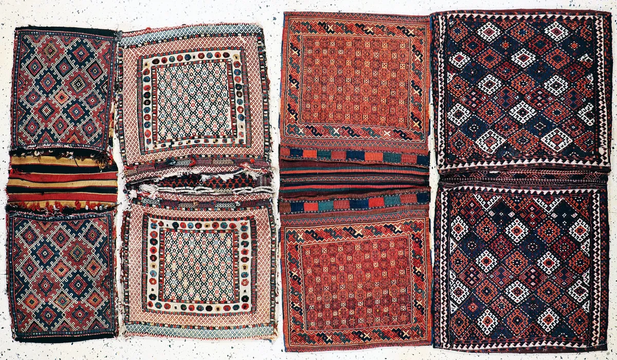 4 Sumakh dubbele tassen, Perzië, begin 20e eeuw, wol op wol, ca. 145 x 75 cm, EHZ:3