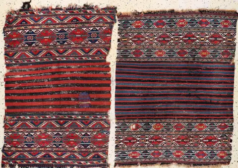 2 loty części Mafrasz Shahsawan, Persja, ok. 1900, wełna na wełnie, ok. 150 x 105 cm