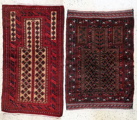 2 loty Belutsch Afganistan, dywany modlitewne, poł. XX w., wełna na wełnie, ok. 160 x 89