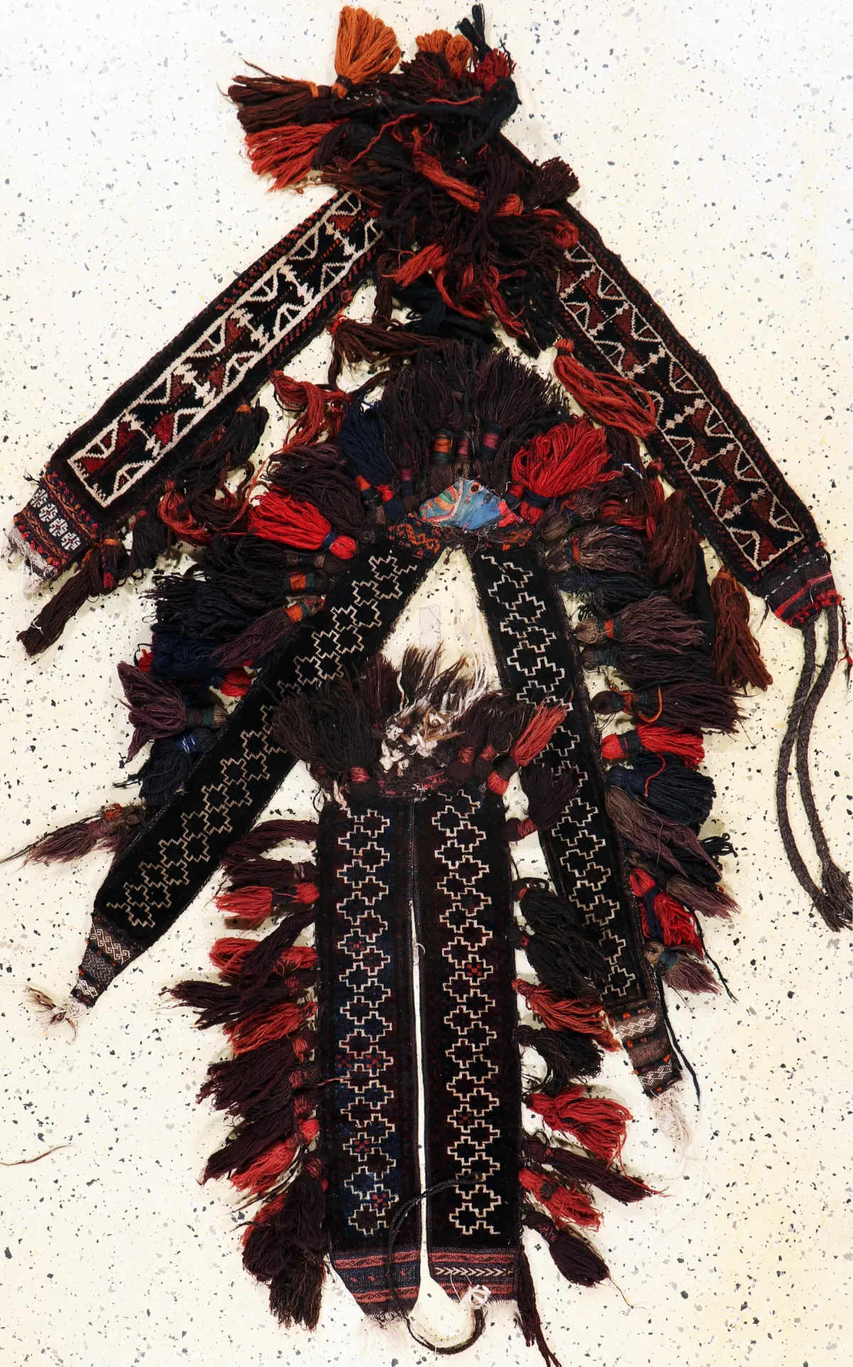 3 Lots Belutsch"Tierschmuck", Persien, Anfang 20.Jhd, Wolle auf Wolle, ca. 110 x 12 cm,