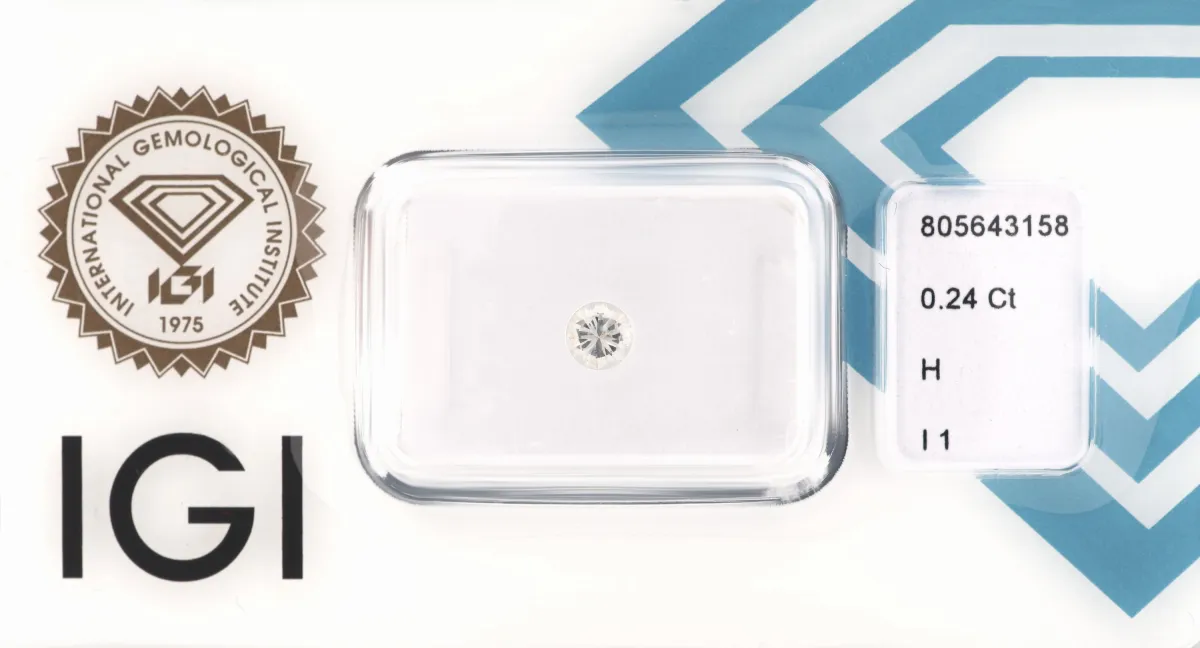 Luźny brylant, 0,24 ct Biały(H)/p1, zapakowany, certyfikat IGI w załączeniu