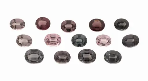 Lot de 14 spinelles lâches, total env. 18,23 ct, taille ovale, tailles et couleurs diverses