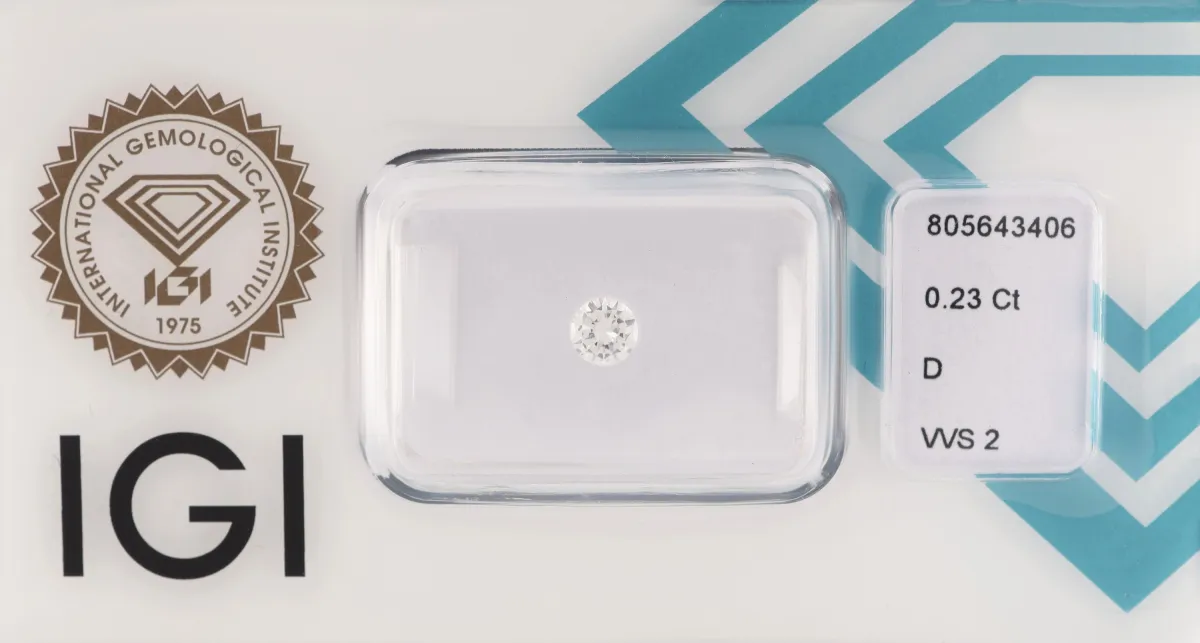 Brillant loose, 0,23 ct blanc+(D)/vvs2, scellé, expertise IGI jointe