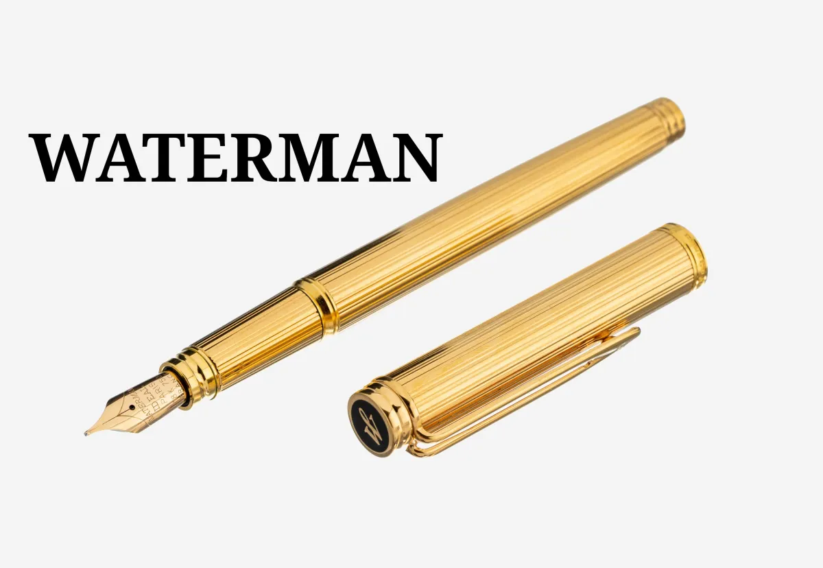 Plnicí pero WATERMAN, pozlacený kov, drážkovaný dekor, hrot ze zlata 750/000, d. cca 14 cm