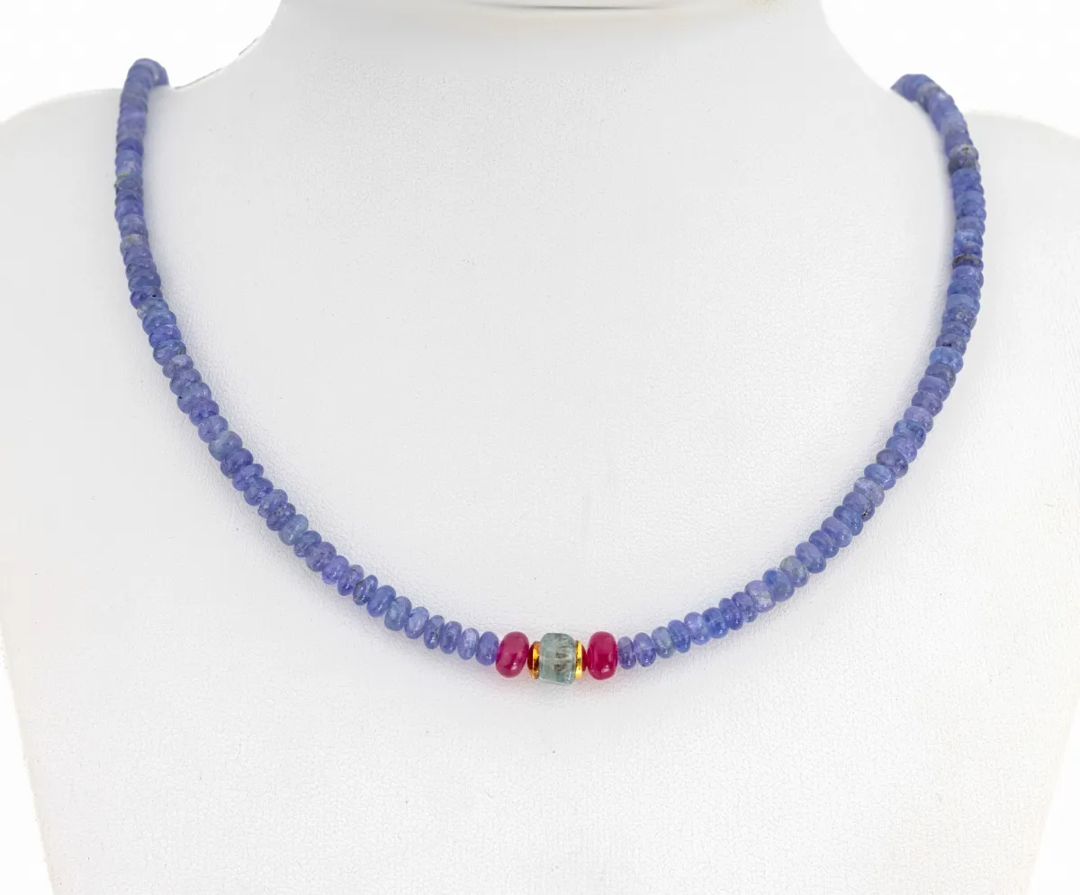 Tansanit-Aquamarin-Rubin-Collier, Tansanit-Linsen, D. ca. 3.7-4.4 mm, Mittelteilmit 1